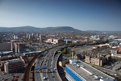 Aerial view of motorway out of Belfast