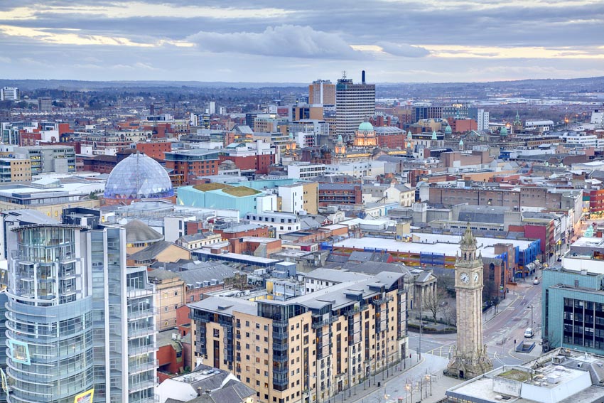 Aerial view of Belfast city centre
