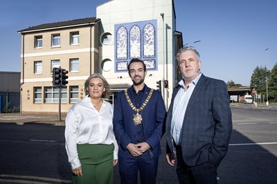 Lord Mayor of Belfast, Councillor Micky Murray, meets with Catherine McGarrell, Project Group Manager and David Carroll, CEO of his civic charity Depaul at a visit to Stella Maris.