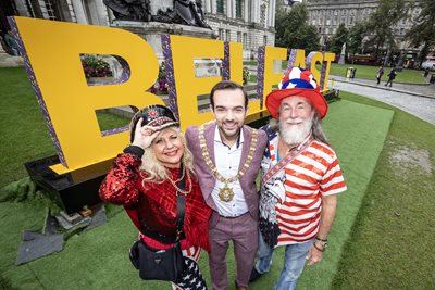 Lord Mayor of Belfast, Councillor Micky Murray, with Villa Vie passengers Melody and John Hennessee from Florida.