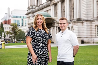 Joanne Morgan, CEO of TinyLife, and Councillor Ryan Murphy, Chair of Belfast City Council’s Strategic Policy and Resources Committee, highlight the launch of a new neonatal leave and pay policy for co