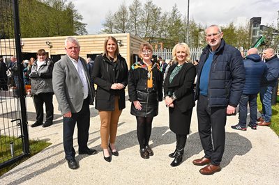 Deputy Lord Mayor Councillor Aine Groogan with NI Executive Junior Ministers and two reps from Lower Ormeau Residents Action Group